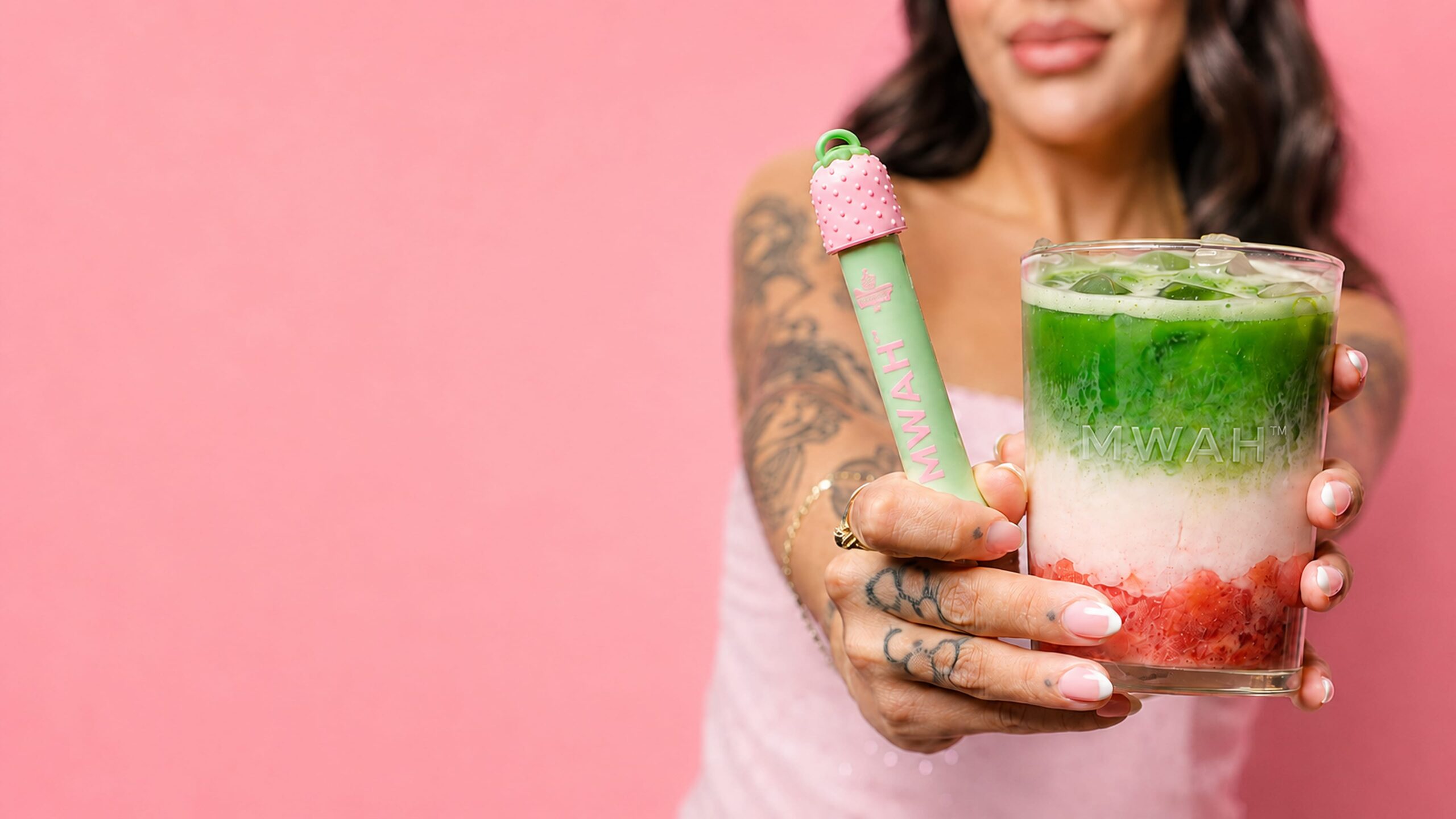 Strawberry Matcha Hero Right — Gimme MWAH lip gloss pen